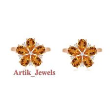 Gemma Citrina Naturale Con Gemelli In Argento Placcato Oro Rosa 14K #1226