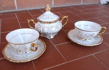 Antiche Tazzine + Zuccheriera BAVIENTHAL Anni 20/30 Fine Porcellana Oro Bavaria