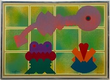 Renato VOLPINI (1934-2017) Opera Litografia GRAFICA con Cornice Arte Moderna