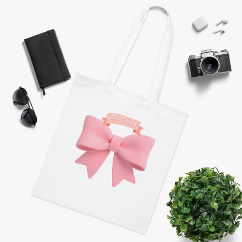 Pink ribbon bow tote cotton - ribbon,