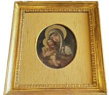 Dipinto antico  olio su rame Vergine Bambino Gesù, cornice dorata PRO 1572416