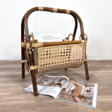 Portariviste vintage anni 50 60 in legno di bambu paglia di vienna e vimini