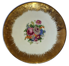PIATTO piattino  porcellana limoges  - bordo oro e decorazione floreale - cm 14