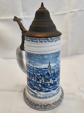 Boccale birra in ceramica decorata coperchio peltro – stile tedesco (BN06)