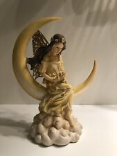 Fata Bianca Fairy Fatina Con Luna E Stelle Su Nuvola. Dipinta A Mano. H18cm.