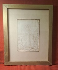 Disegno Antico. Scena sacra con la Vergine, puttini e il Golgota; 1700; cm 14x19