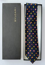 Bvlgari Bulgari cravatta 7 pieghe Tie 100% seta blu / fruits