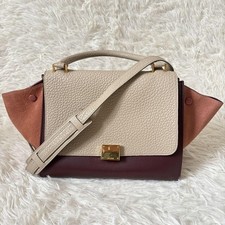 Borsa a mano CELINE Trapezio 2WAY manico superiore tracolla pelle beige Giappone F/S USATA
