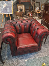 Old Ancient Chesterfield Chester Red  English Armchair Real leather Vintage