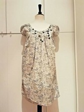 Abito donna in cotone fantasia fiori blu azzurri con pietre applicate Tg. 38