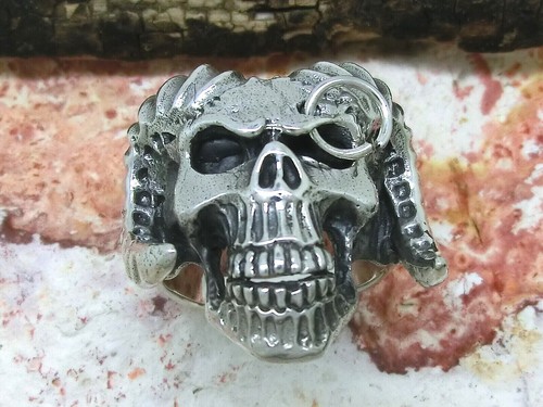 Teschio anello con corna 925 - anello,