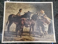 Stampa antica INTERNO DI STALLA by PALIZZI Antique print 52x42