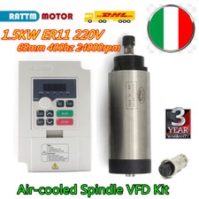 「EU」CNC 1.5KW ER11 Air cooled spindle motor VFD Inverter kit 65mm 220V 24000rpm