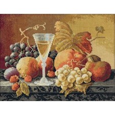 Set punto croce Panna "Natura morta con vino e frutta", 32x24,5cm, motivo di con