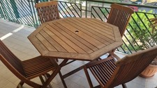 Tavolo Ottagonale (rotondo) 110x110x74cm + 4 sedie, legno, richiudibili.