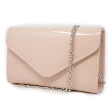Pochette nude a busta vernice lucida da donna cerimonia elegante clutch borsetta