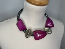 Collana girocollo donna resina viola acciaio su tubolare cristalli e tulle nero