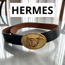 Cintura HERMES reversibile 80 cm in pelle Rappa con fibbia oro vintage, usura...