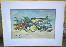 ALVARO DANTI (1911-1985) - COMPOSIZIONE CON PESCI - VECCHIO QUADRO DIPINTO OLIO