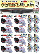 KIT 1080P VIDEOSORVEGLIANZA AHD 8 TELECAMERE 5MP SONY +DVR+HD 2TB + CAVETTERIA