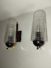 coppia applique in ottone legno è vetro italia 1960