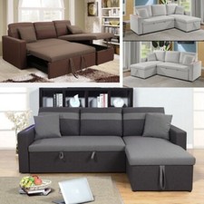 Divano letto angolare contenitore reversibile 223cm grigio marrone bianco led /1