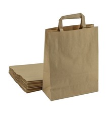 10 Buste Shopper Carta Avana 32x44x16 cm con Manici Piatta