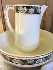 Antico Catino + Brocca Bagno Toilette Boch Freres Belgio Porcellana Decoro Rosa 