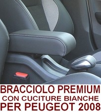 Bracciolo PEUGEOT 2008 (2013-2019)-eco pelle nera-cuciture bianche-MADE IN ITALY