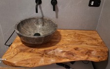 Mensola piano appoggio sospeso Lavandino bagno Legno Massello Ulivo 90x45