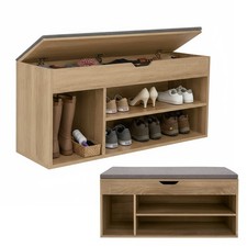 Scarpiera Panca Ingresso con Seduta Imbottita Contenitore e Mensole Slim