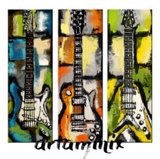 QUADRI MODERNI ASTRATTO DIPINTI A MANO MUSICA CHITARRE ELETTRICHE ARREDO CASA