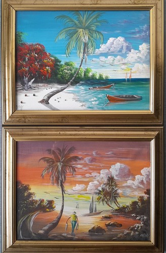 Quadri naif caraibi - caraibi, spiaggia