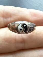 Ancienne Bague En Argent Massif 925 Jonc Alliance Anneaux Créateur yin yang 