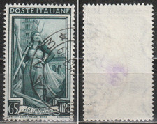 1950 Italia al Lavoro - 65 lire con fil. ruota 3° tipo DB (rara posizione)