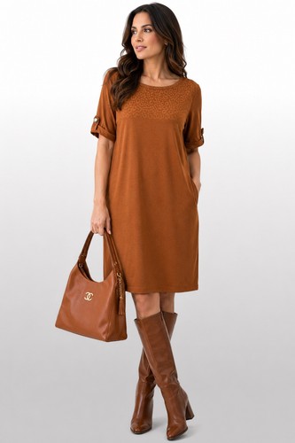 Abito tiana cognac stampa - b,