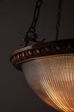 Grande antica lampada a sospensione plafonnier vetro biondo olofano 14"