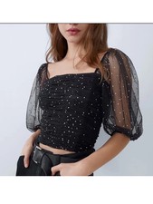 ZARA Rhinestone Tulle Puff