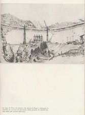 STAMPA 1953 COSTRUZIONE DIGA PIEVE DI CADORE PIAVE SOVERZENE ACQUAFORTE FAGIUOLI