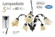 LAMPADARIO 5 LUCI BRACCI METALLO FOGLIE CLASSICO MODERNO COPPE VETRO 60*90 cm