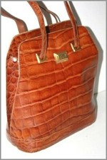 GIANFRANCO FERRE Sac Vintage Reptile Vernis Marron Numéroté 19754  TBE