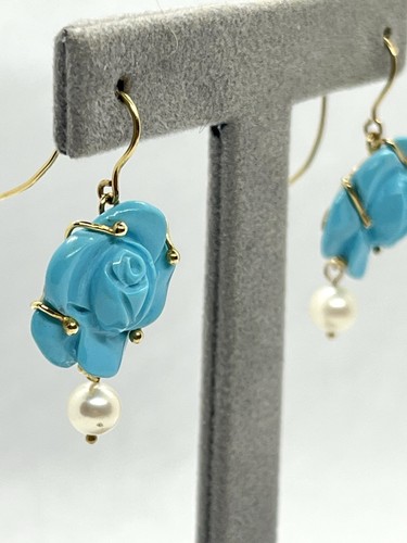 14kt gold turquoise rose 16mm - gold,