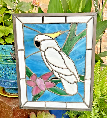 Vetro colorato 9x12 cacatua