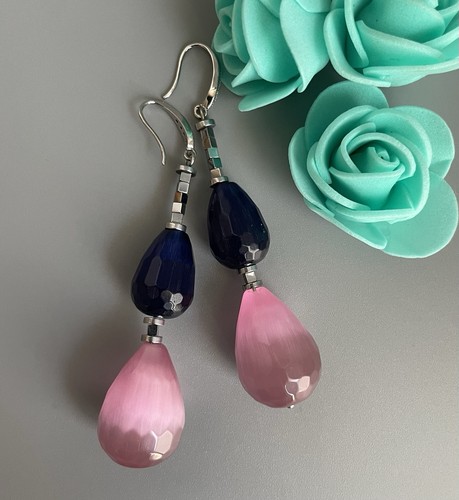 Orecchini pendenti blu - pendenti, rosa