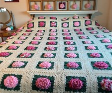 Coperta afgana fiori rosa 3D