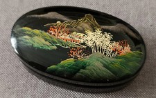 COFANETTO IN LACCA DIPINTA PAESAGGIO ORIENTALE - VINTAGE DA COLLEZIONE 9x5 CM