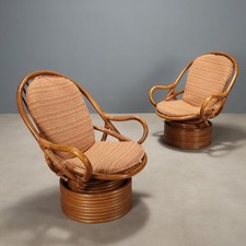 Poltrone Girevoli Vintage Bambù Rattan Design Italia Anni 60 Originali