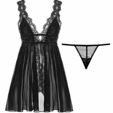 Vestitino da notte NIGHT PASSION Baby Doll sexy erotico merletto ricamo scollo