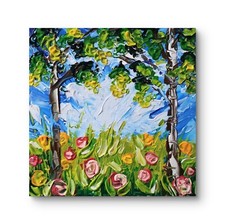 Piccolo Quadro Dipinto A Mano, Fiori Astratti Su Tela, Pittura Di Giardino 