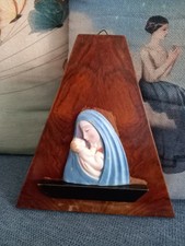 Vintage Quadretto Legno Ceramica Maria Madonna Gesù bambino stile Art Decò 